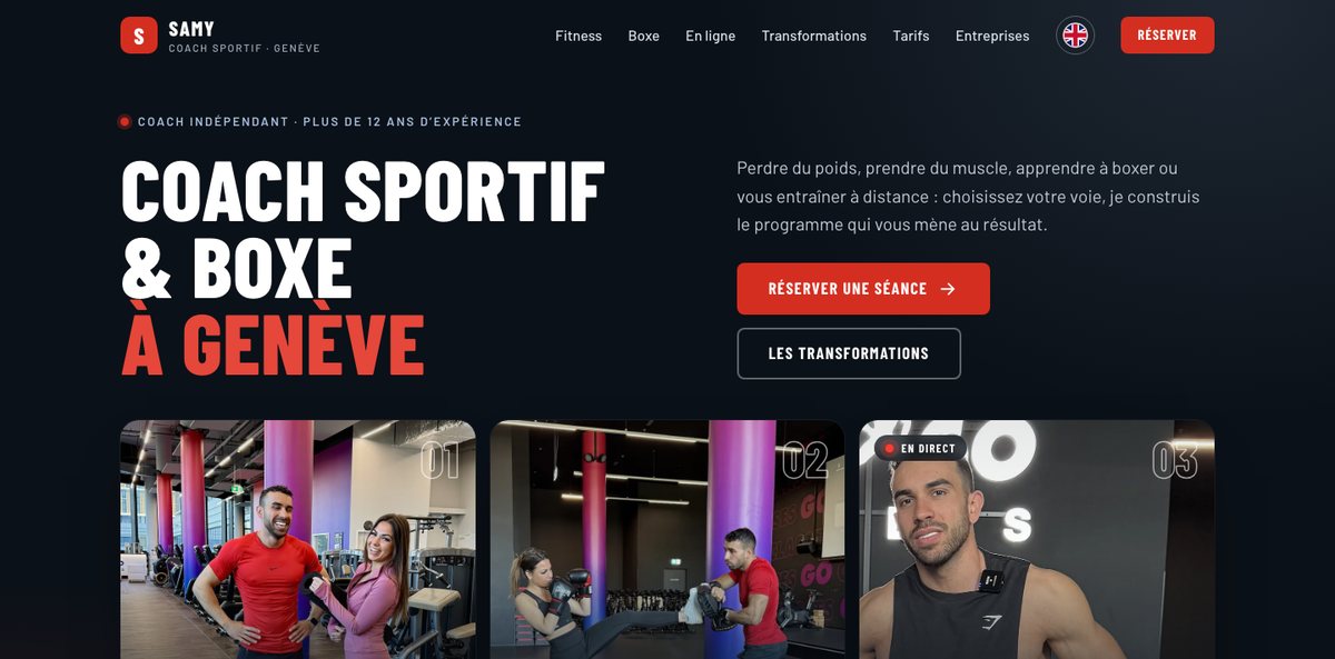 Page d’accueil du site de coaching sportif