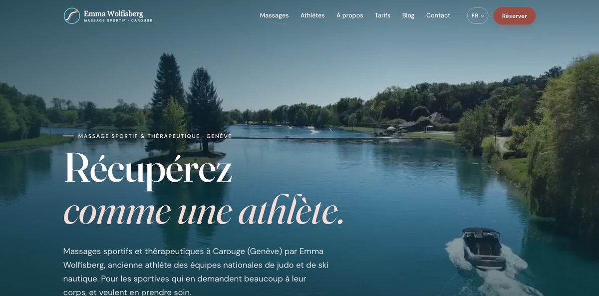 Page d’accueil du site d’Emma Wolfisberg, massage sportif