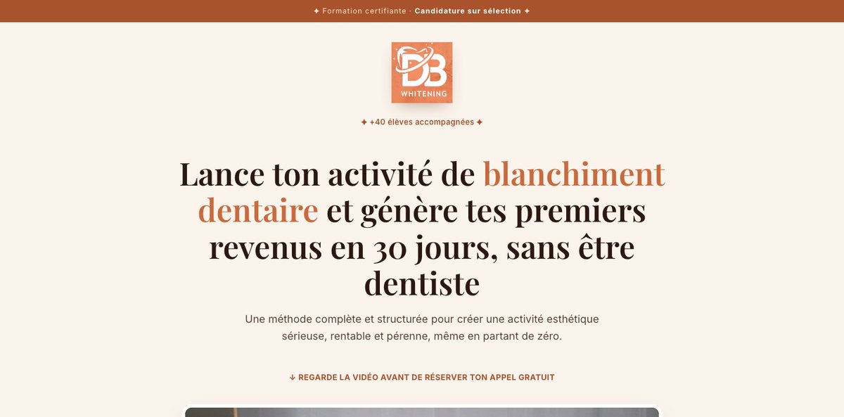 Page de vente de la formation DB Whitening
