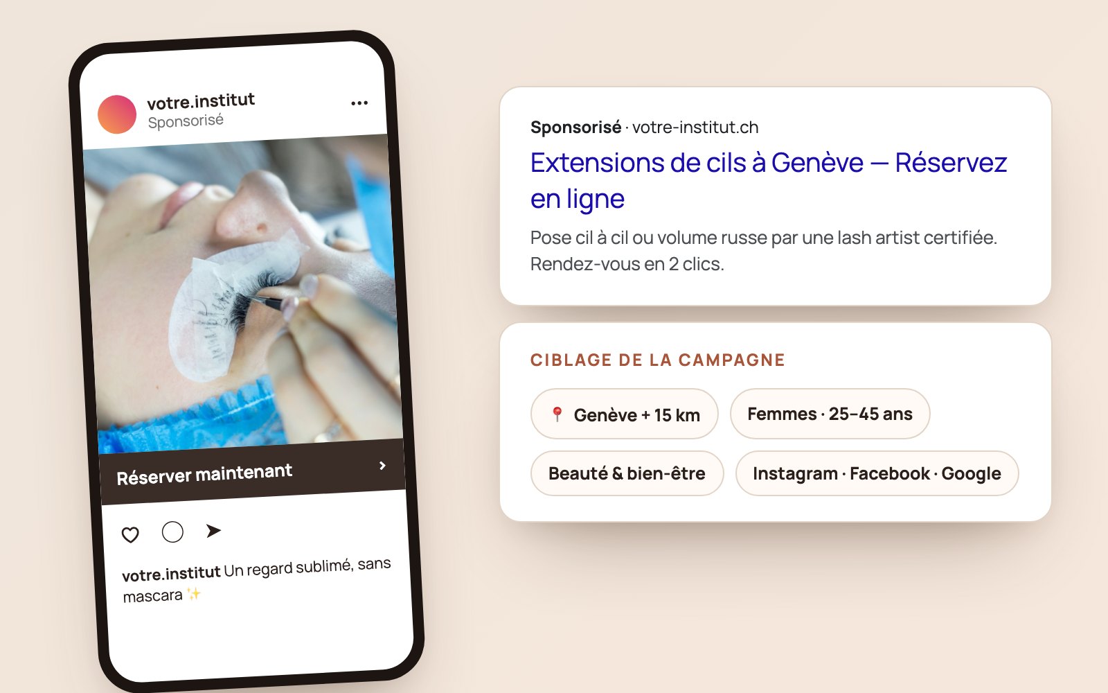 Exemple de publicité Instagram sponsorisée et d’annonce Google Ads