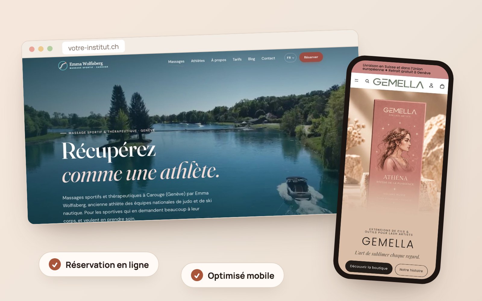 Exemple de site vitrine sur ordinateur et mobile